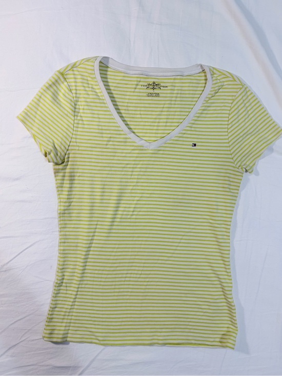 Tommy Hilfiger Tops - Tommy Hilfiger Yellow & White Striped V-Neck Tee
